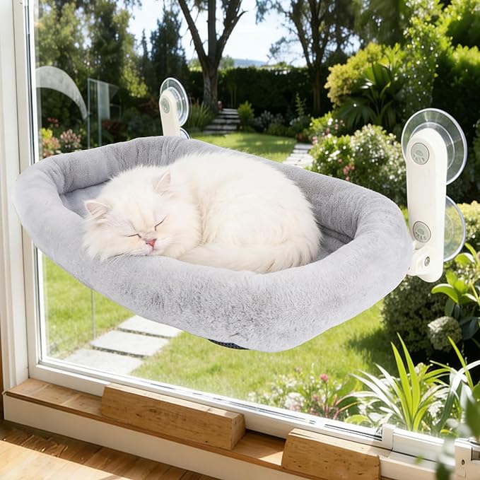 Foldable Cat Window Perch,Inside Window Hammock for Cats with 4 Strong Suction Cups,Sturdy Metal Frame and Washable Soft Cover,Indoor Cat Bed - M