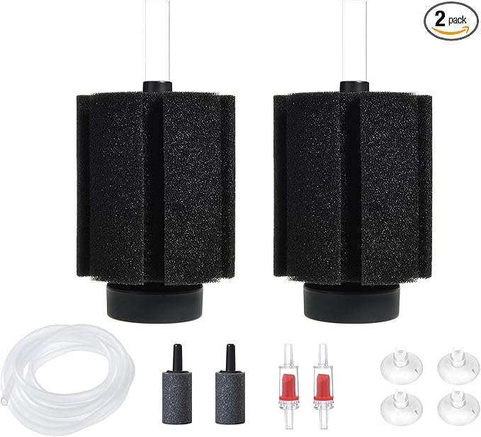 ALEGI Aquarium Bio Sponge Filter with Ceramic Media for Clear and Quiet Aquariums for Betta Fry Shrimp Tiny Fish Tank (10-40 Gallon 2 Pack)