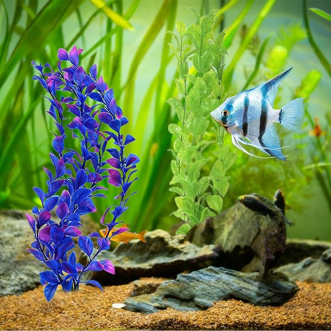 Aquarium Plants,Aquarium Decor,Fish Tank Plants Decor Accessories | 2 Pack Artificial Aquarium Plants Plastic Fake (Green,Purple)