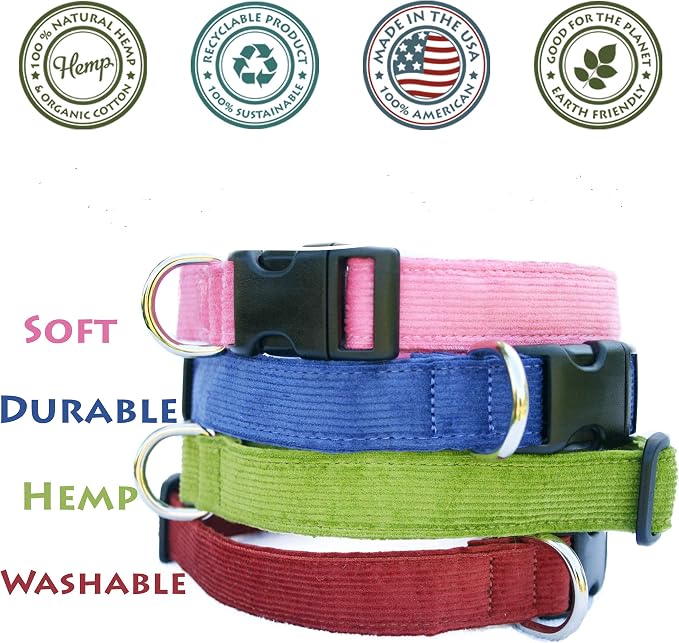 Hemp Corduroy Dog Collar - No Pattern (1" Extra Large, Rust)