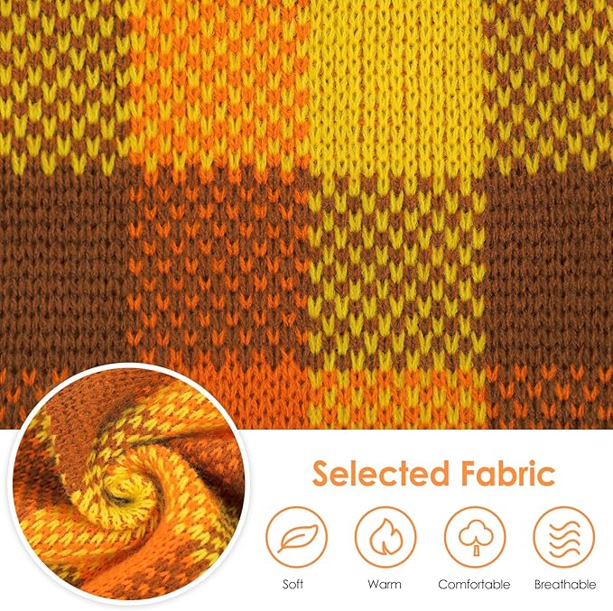 Dog Sweater Dress Plaid Knitwear for Small Medium Dogs Warm Puppy Pet Turtleneck Stretch Pullover Cute Fall Winter Vest Clothes with Leash Hole for Christmas (Orange, XS)