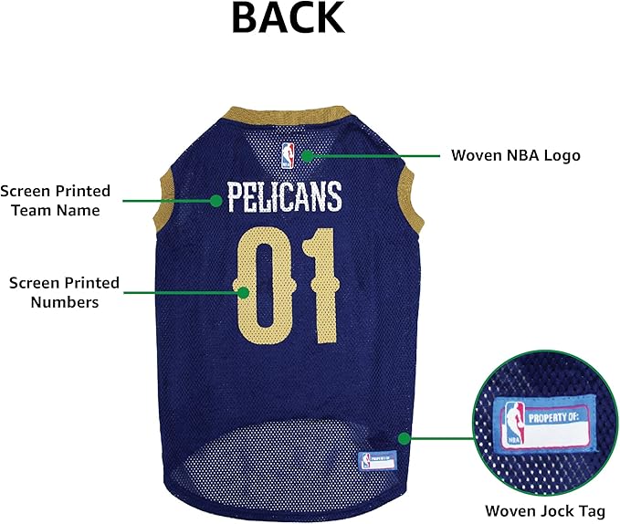 Pets First NBA NEW ORLEANS PELICANS DOG Jersey, X-Small - Tank Top Basketball Pet Jersey