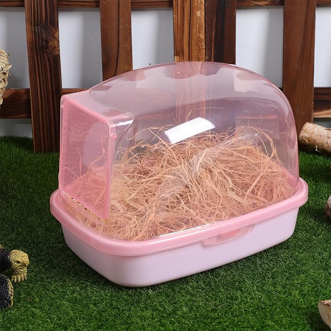 UKCOCO Hamster Sand Bath Container, Small Pet Bathtub, Plastic Dust Bath House for Chinchilla, Hedgehog, Squirrel, Guinea Pig, Indoor Use, Pink, 9.05 x 6.29 x 6.69 Inches