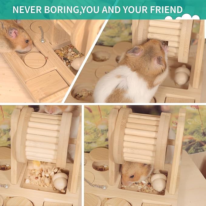 9-in-1 Hamster Foraging Toys, Bamboo Small Animal Enrichment Toys for Rats, Syrian & Dwarf Hamsters, Gerbils, Mice - Interactive Intelligence Puzzle for Boredom Relief