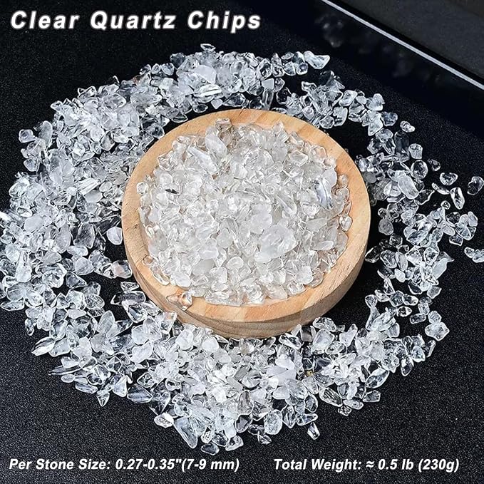 Erliway Clear Quartz Crystal Chips Bulk for Vase Filler Craft, 0.5 lb 7-9mm | Natural Crushed Crystal Stone for Spell Jar, Aquarium Gravel, Reiki Healing Meditation, Jewelry Making, Resin Art, Home Décor