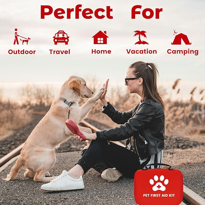 Generic Dog First Aid Kit, Pet First Aid Kit for Dogs and Cats, Home Office Travel Car First Aid Kit Emergency Kit Dog Travel Kit for Hiking, Dog Medical kit Emergency Survival Kit, Red
