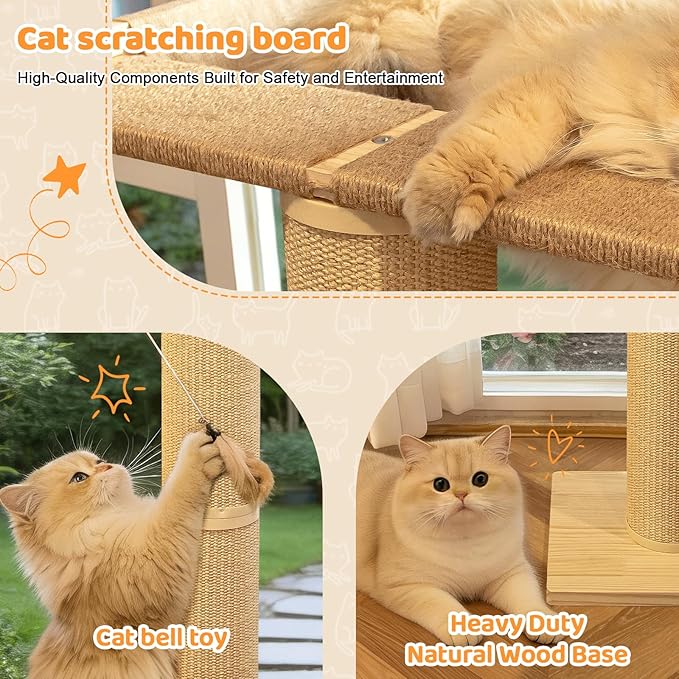 Cat Window Perch Hammock with 3-Piece Detachable Roman Column Sisal Scratching Posts, Drill-Free Suction Cup Mount, Extra Large for Large Cats & Maine Coons, 60 LBS Capacity