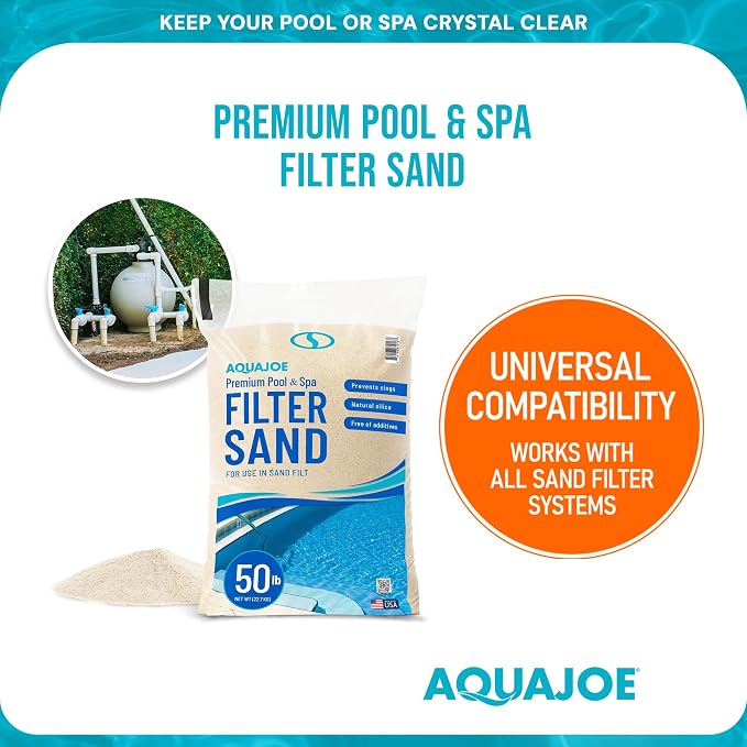 Aqua Joe Premium Pool & Spa Filter Sand, 50 Lb Bag, FLTSAND50 | Natural Silica, Above Ground & Inground Swimming Pool System Accessory - Care, Cleaning & Maintenance