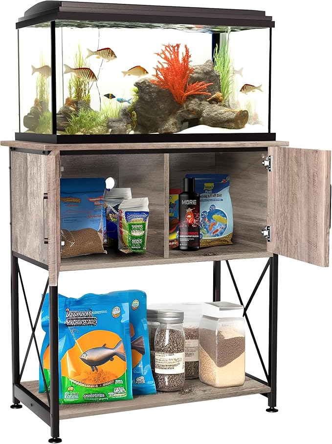 Herture 20-29 Gallon Aquarium Stand Metal Frame Fish Tank Stand with Cabinet Storage, for 20 Gallon Long Aquarium,30.7" L*16.5" W Tabletop,330LBS Capacity Grey PG01YGZ