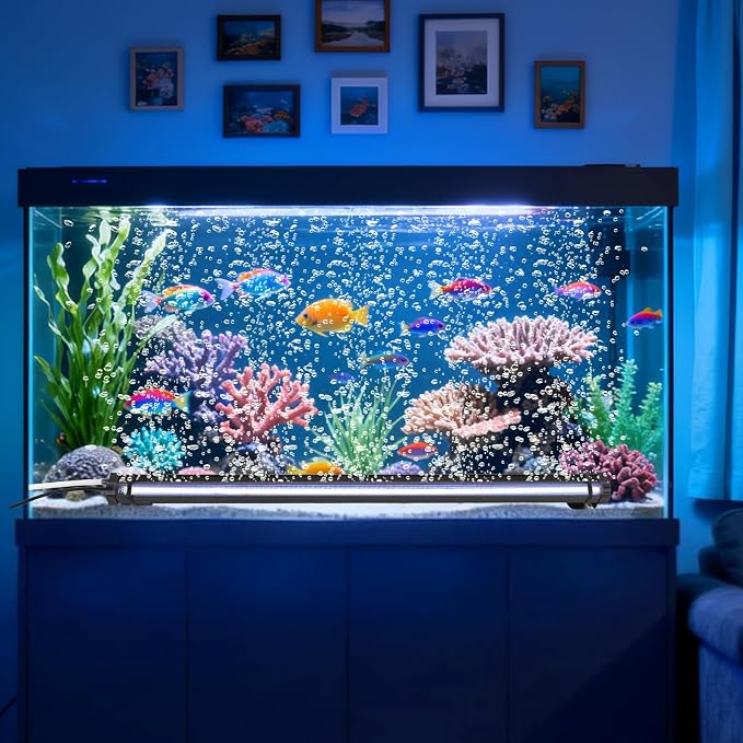 Submersible Bubble Aquarium Light：Multicolor RGB Fish Tank Light with Remote & Adjustable Brightness for Pet Plants Grow - Waterproof Submersible Led Lights for 5-10In Saltwater Tanks