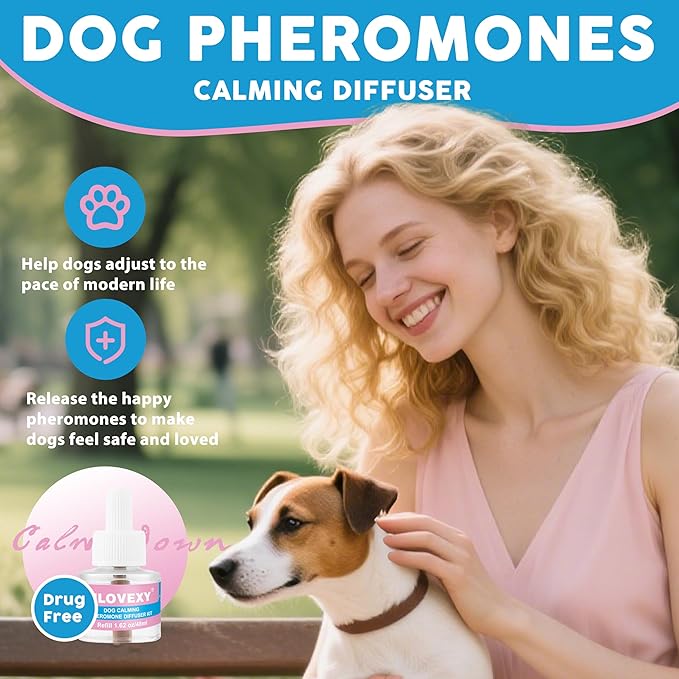 Dog Calming Diffuser for Dog Anxiety Relief, Dog Pheromones Calming Diffuser, Pheromone for Dogs to Reduce Stress, Calming Diffusers for Dogs to Stop Peeing(2 Refills 2 Diffusers)