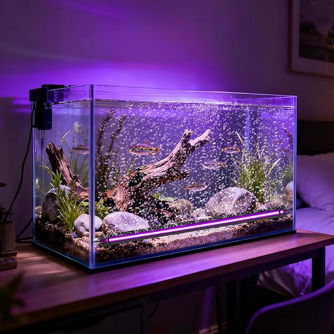 Submersible Bubble Aquarium Light：Multicolor RGB Fish Tank Light with Remote & Adjustable Brightness for Pet Plants Grow - Waterproof Submersible Led Lights for 5-10In Saltwater Tanks