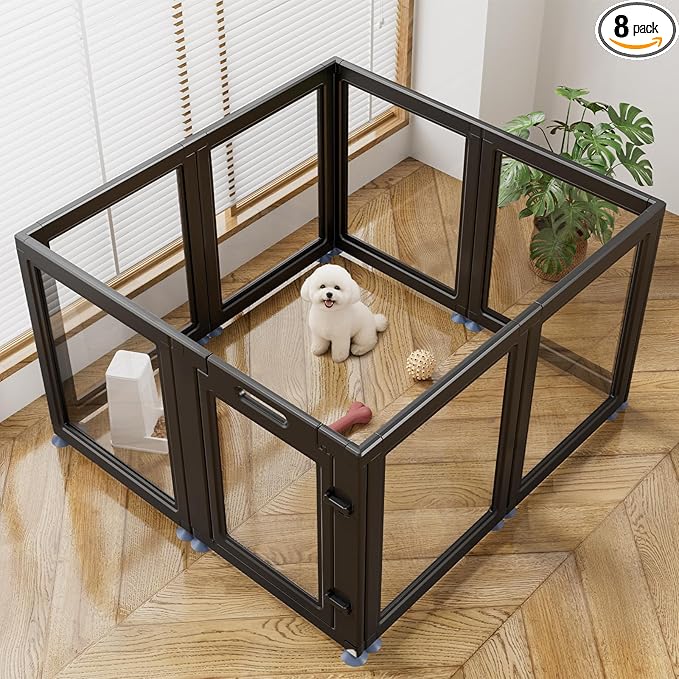 Clear Acrylic Dog Playpen Transparent Dog Playpen Indoor, Easy Assemble Clear Pet Pen for Puppy Bunny Cat Pig, Sturdy & Easy Cleaning Plastic Dog Puppy Fence