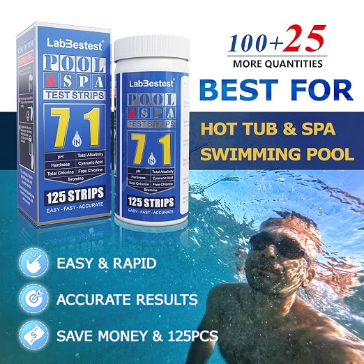 Pool Test Strips Spa Hot Tub Pool Water Testing Kit (7-Way) | Swimming Pool Water Tester Strips Kit - Rapid Accurate Easy to Test pH, Hardness, Cyanuric Acid, Chlorine, Bromine, and More