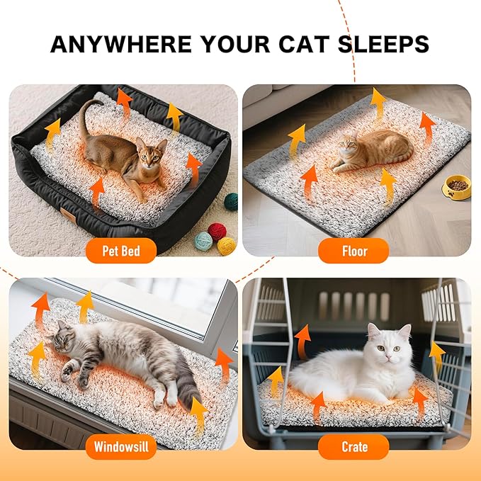 WanpeeGoo Self Warming Pet Bed for Cats & Dogs, Heated Pet Mat, 2.0 Upgraded Thermal Foil Heating Pad, Plush Self-Heating Bed for Crate, Floor, with Removable Washable Cover, Non-Slip, Gray, 18"x27"