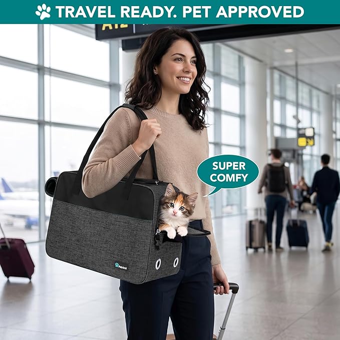 PetAmi Dog Purse Carrier for Small Dogs, Airline Approved Soft Sided Pet Carrier with Pockets, Ventilated Dog Carrying Bag for Puppy Cat, Dog Travel Supplies Bag, Sherpa Bed, Max 12 lbs, Dark Gray