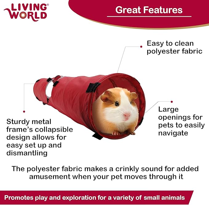 Living World Pet Tunnel, Red/Grey