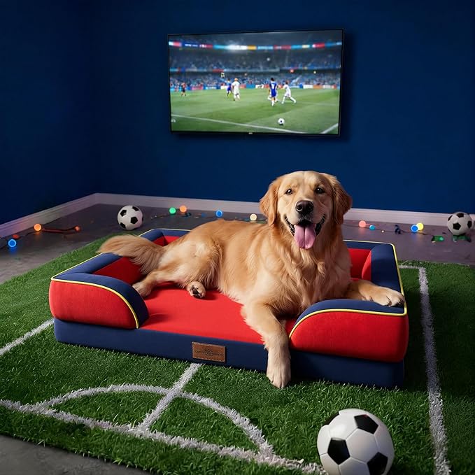 Comfort Expression Orthopedic Dog Bed for Extra Large Dogs 42x30 Inch, Waterproof Egg Crate Foam XL Pet Bed with Removable Bolsters, Dog Couch with Washable Cover & Non-Slip Bottom, Kansas
