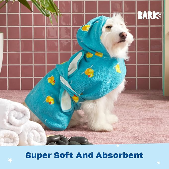 Barkbox Dog Bathrobe Fast Drying with Hook and Loop Closure & Wrap Tie Snuggle, Cute Dogs Clothes, Easy to Clean, Machine Washable, Dog Coats and Tumble Dry Low - Rubber Duck, Small