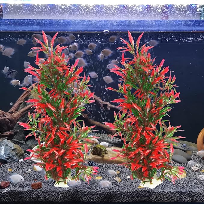 Tfwadmx Large Aquarium Plants Artificial Water Seaweed 2 Pcs About 13 Inch for Fish Tank Decor Plastic Plant for Betta Shrimp Red Gladiolus