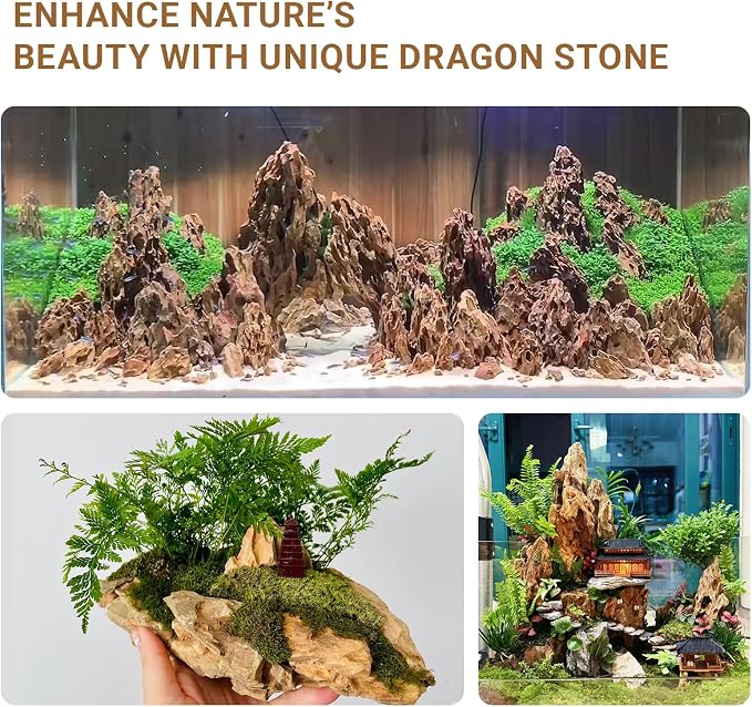 Dragon Rocks Aquarium Rock aquascaping Natural Stone Rocks Fish Tank Decor Rocks for Aquariums Landscaping Model Tank Decoration Aquarium Miniature -20lb (2-8 inch)