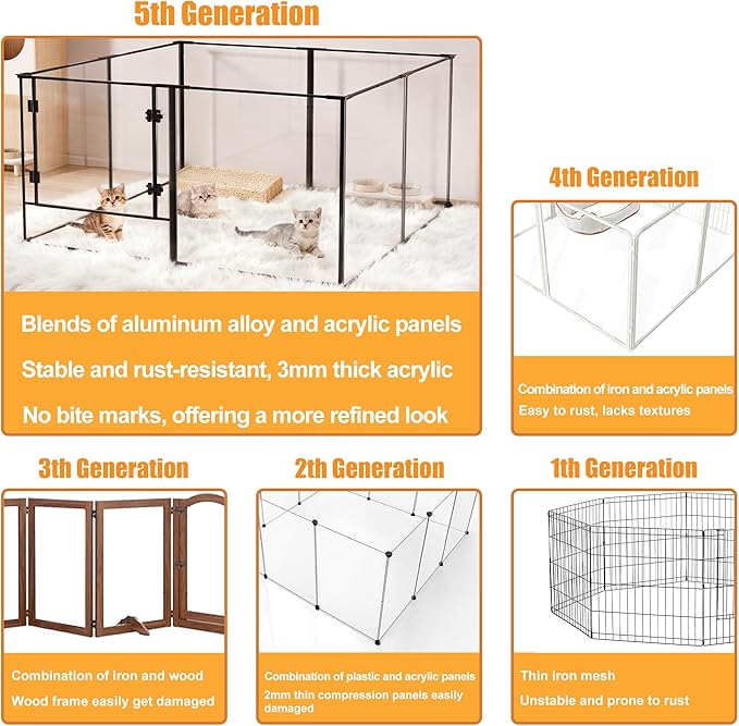 Acrylic Dog playpen Indoor: Clear Puppy Pen for Small Medium Dogs Cats with Metal Frame - 8panels 30inch Tall Transparent pet Fence with Door for Rabbits Guinea Pig