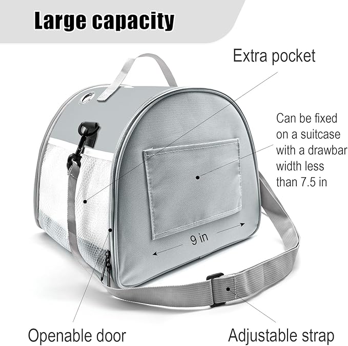 Small Animal Carrier Bag, Upgraded Portable Guinea Pig Carriers, Transparent Hamster Carrying Case, Reptile Rat Rabbit Bearded Dragon Hedgehog Carrier Bag for Travel, Hiking, Walking, Outdoor (Grey)