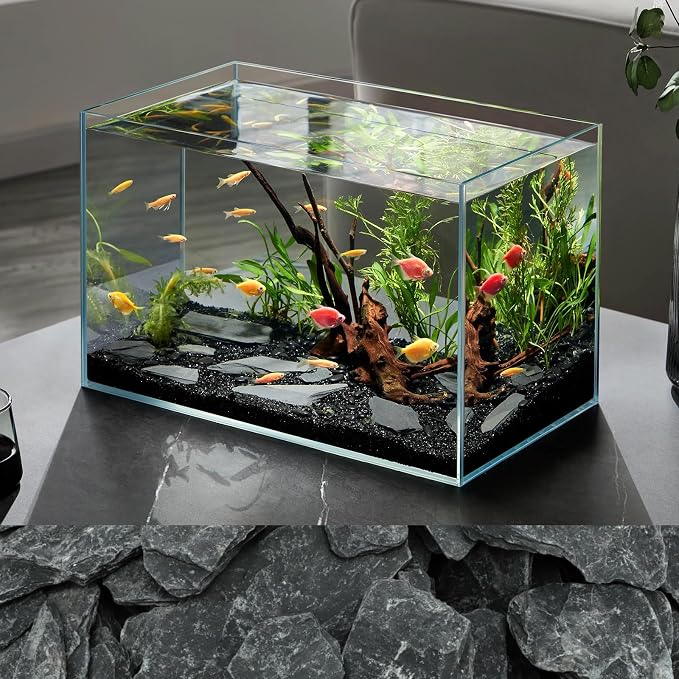 VOKOY 2.5lb Natural Slate Stone, Aquarium Rocks Decoration Aquascaping Stone Landscaping Model for Fish Tank Decor Terrariums Paludariums Reptile Enclosures Gardens, 1-2 inches