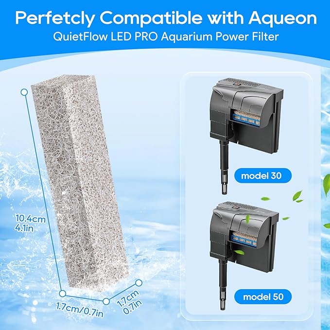 12PCS Ammonia Reducer Filter Pads Compatible with Aqueon Quietflow 30 & 50, Sponge Filters for Aqueon Replacement Filter Cartridges Large, LED PRO Aquarium Fish Tank Power Filter
