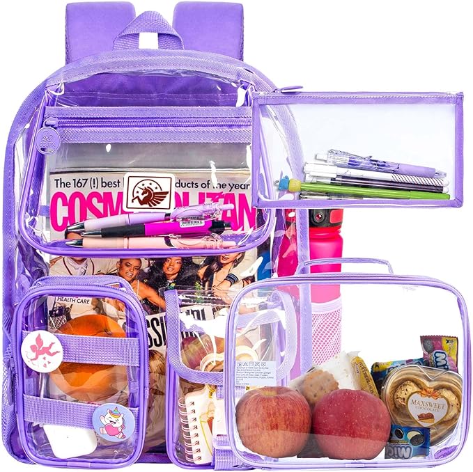 CCJPX 3Pcs Clear Backpack for Girls, School Transparent Bookbag, Heavy Duty See Through Backpacks for Teens Elementary