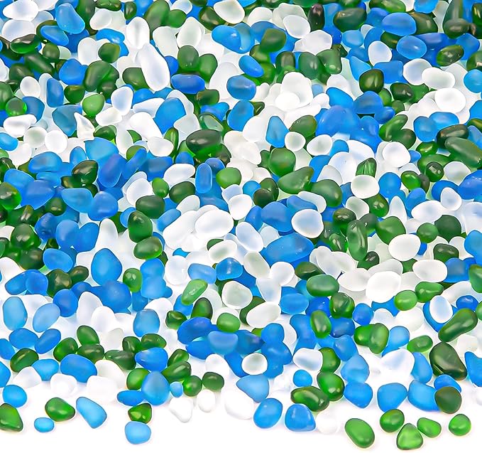 QEQEKAKA Sea Glass Stones for Crafts 1LB White Green Blue Gemstones Bulk | Small Glass Stones for Beaching Wedding DIY Decor Aquarium Turtle Tank Vase Filler (405g/14.28oz)