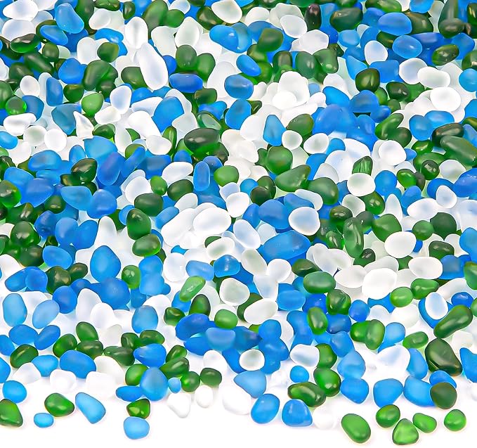 QEQEKAKA Sea Glass Stones for Crafts 2.75LB White Green Blue Gemstones Bulk | Small Glass Stones for Beaching Wedding DIY Decor Aquarium Turtle Tank Vase Filler (1180g/41.62oz)