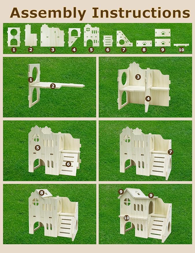 Hamster Hideout Cage Accessories - Hamster House and Habitat Wooden Hide Hut with Climbing Ladder for Dwarf Gerbils and Mouse Mice Rat Other Small Animals etc.