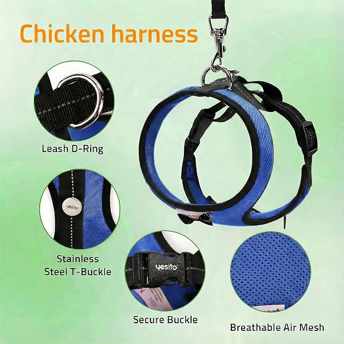 1-Pack Washable Poultry Diaper Harness | Leak-Resistant Chicken Duck Diaper with Poop Bag & Reflective Strips | Lab-Tested 12-Hour Dryness | Adjustable Vest Design (Small, Blue)