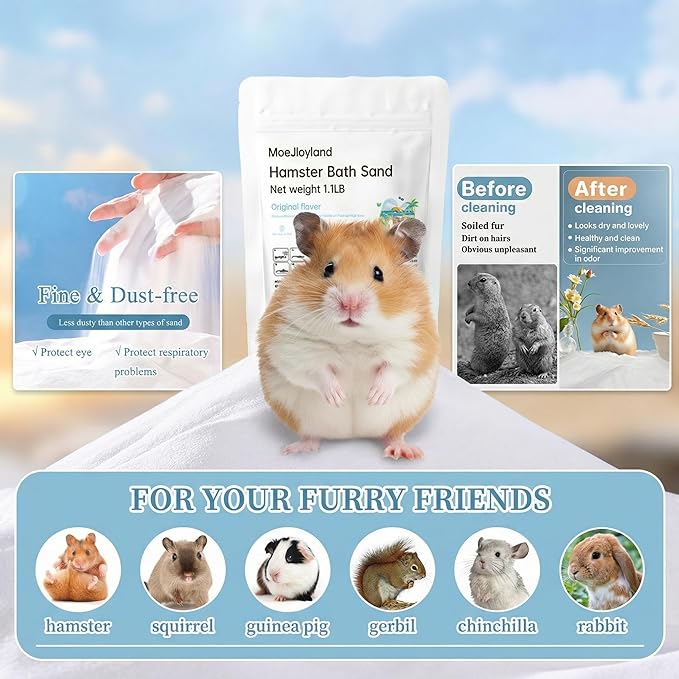 Hamster Sand Bath - Whit Fine Sand Hamster Bedding Reptile Silica Sand Gerbil Hideout for Hamster Chinchillas Gerbil Small Animals Small Pets (Flower Scent, 1.1 lb + M Hamster Bathtub + Scoop)