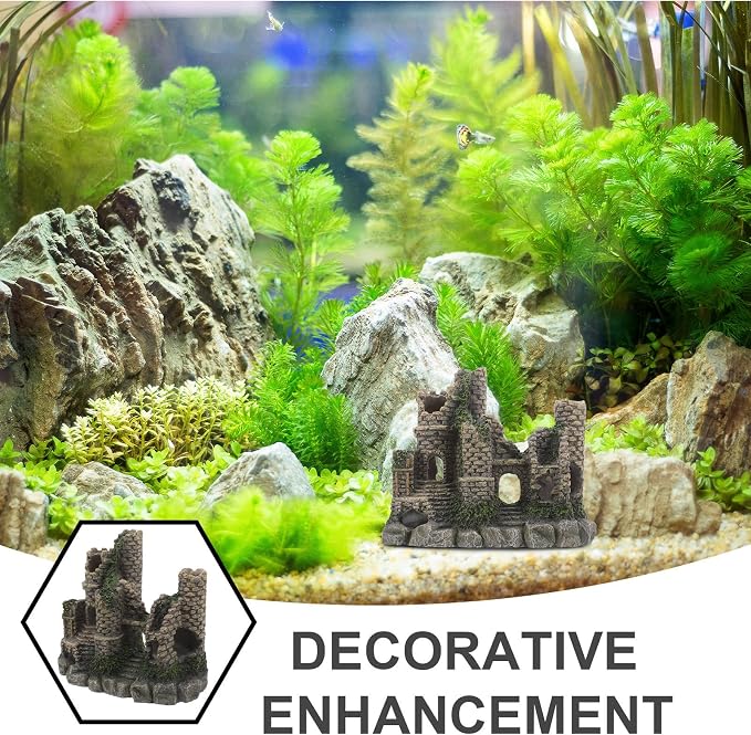 Resin Aquarium Castle Ornament Realistic Hideout Decor for Fish Tanks | Breeding Cave Shelter, Layered Landscape Accent, Sturdy Construction for Aquarium Styling and Reptile Setups
