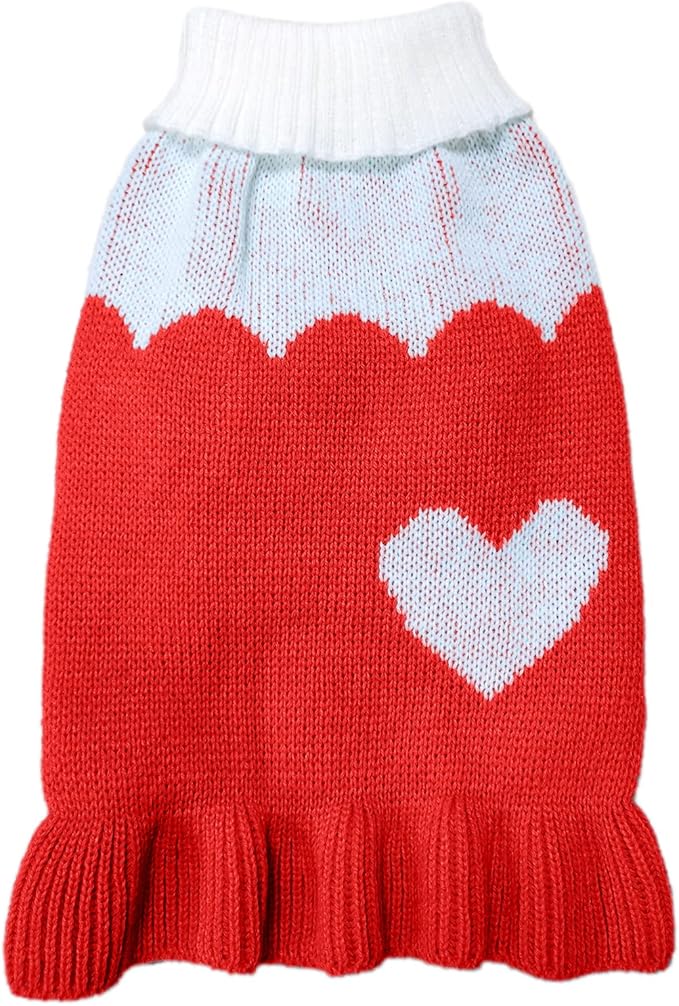 CHBORCHICEN Pet Dog Sweaters Classic Knitwear Turtleneck Winter Warm Puppy Clothing Cute Strawberry and Heart Doggie Sweater (XS, Dress-Red2)