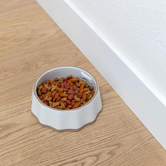 Fringe Studio Speckled Bone Medium Sculpted Ceramic Pet Bowl W/Exposed Clay (7" Diameter x 2.5" H, 26 fl.oz.), PetShop Collection (779MD001)