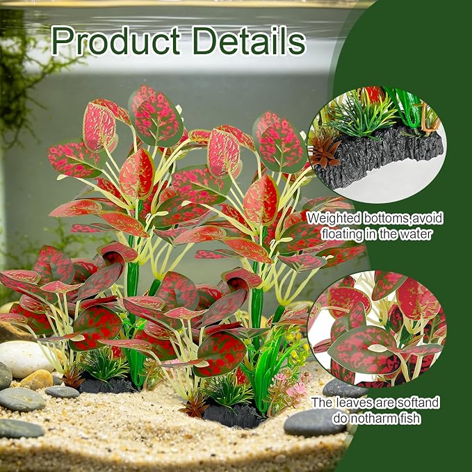 Silk Aquarium Plants (2-Pack), 9.8-inch Artificial Aquarium Silk Plants | Simulated Fish Habitat Decor, Safe Silk Plants for Aquariums Fish fishbowl (Red)