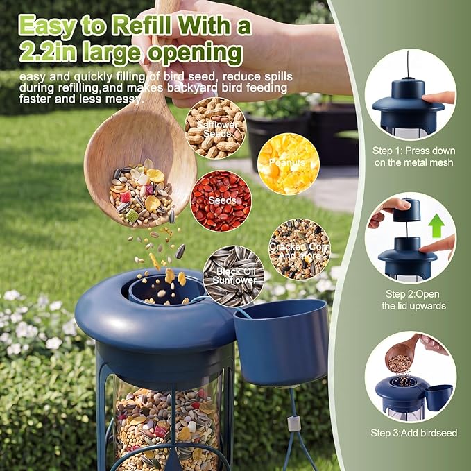 Squirrel Proof Bird Feeders for Outdoors with Weight-Activated, 3LB Large Metal Wild Bird Feeders for Cardinals,Blue Jay,Finch, Weatherproof Durable Tube Hanging Bird Feeder for Backyard,Garden,Patio