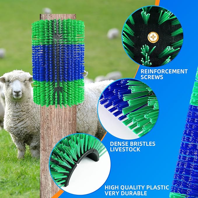 Extra Large Size Livestock Scratching Brush, Upgraded Horse/Goat/Cow/Cattle Scratcher Brush for Grooming, Itch Relief Horse Scratcher Brushes Kit with Two Sets of Mounting Screws(2-Pack,Green)