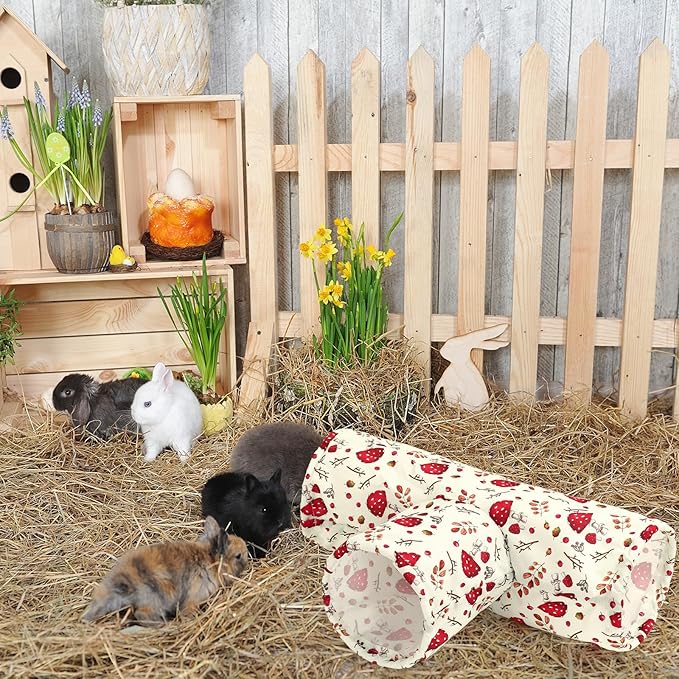 JarThenaAMCS Guinea Pig Tunnel 3 Way Washable Guinea Pig Hideout Foldable Rabbit Tunnel Red Beige Mushroom Small Animal Toy for Bunny Hamster Chinchilla Ferret Accessory