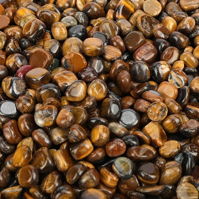 gemshan 2lb Tiger's Eye Chips Natural Crushed Crystal Chip Bulk 7mm-9mm Tumble Healing Crystal Stone for Aquarium Vase Plant Decoration