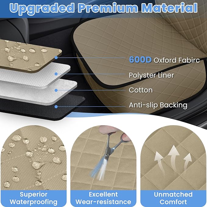 ELONGRIVER Dog Car Seat Covers, Waterproof Front Seat Cover for Dogs, Scratch-Proof, Nonslip Pet Passenger Seat Cover Protector, Universal Fit for Cars Trucks SUVs, Standard Size, Khaki