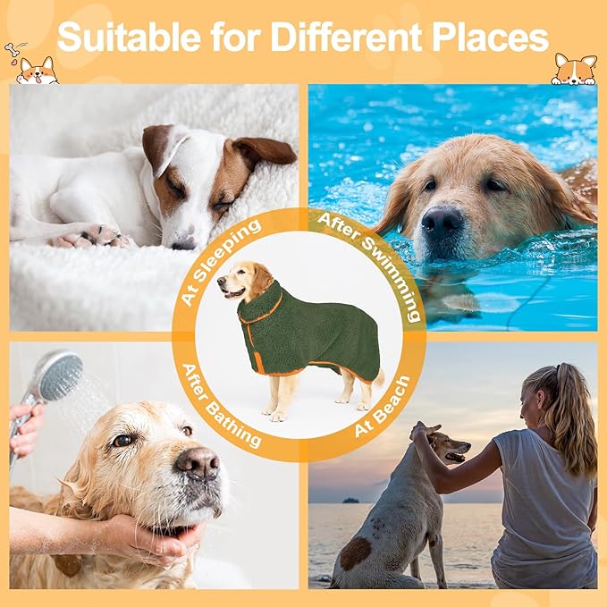 Bienbee Dog Bathrobe, Quick Drying Super Absorbent Dog Robes for After Bath, Warm Keeping Dogs Towel, Dogs Bath Supplies, Dark Green XXL