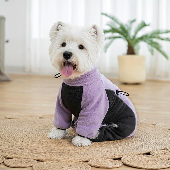 Fleece Dog Coat for Small Medium Dog,Pullover Pajamas Jumpsuit Bodysuit Puppy Coats with Legs, Pet Windproof Warm Cold Weather Jacket Full Body Vest Cozy Snowsuit Outfit Clothes (Purple, XXL)