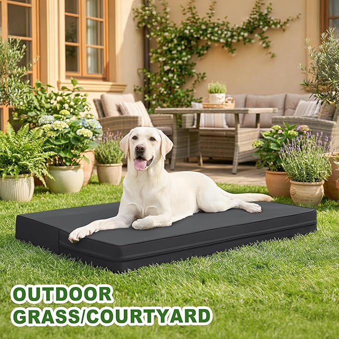 Vonabem Outdoor Dog Bed Waterproof Washable, XL Large Crate Bed 42 inch, Cooling Wipeable Leather Pet beds Foam Orthopedic,Durable Anti-Slip Kennel Pad with Removable Cover Reversible, 41"x27" Black