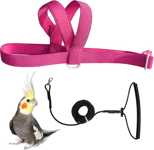 Pet Parrot Bird Harness Leash Adjustable Bird Flying Harness Traction Rope with Cute Wing for Parrots Pigeons Budgerigar Lovebird Cockatiel Mynah Outdoor Training Toy (Magenta,S)