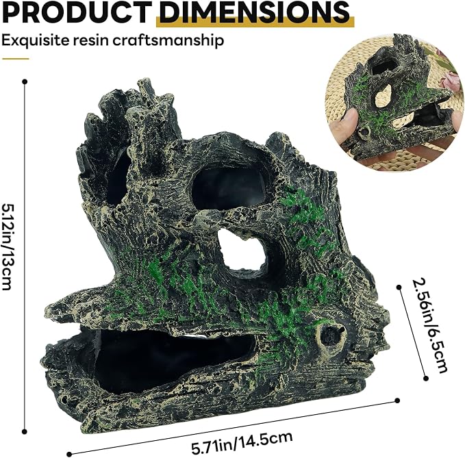 1 Pcs Resin Driftwood Aquarium Ornament | Natural Sunken Wood‑Style Fish Tank Hideout Cave Non‑Toxic Decor for Terrarium Paludarium