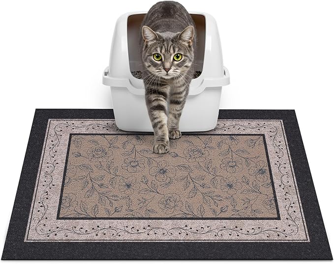 Glittme Cat Litter Mat with Non-Slip Bottom Litter Box Mat 24"X15" Litter Trapping Mat Easy to Clean Washable Cat Food Mat for Kitty,S